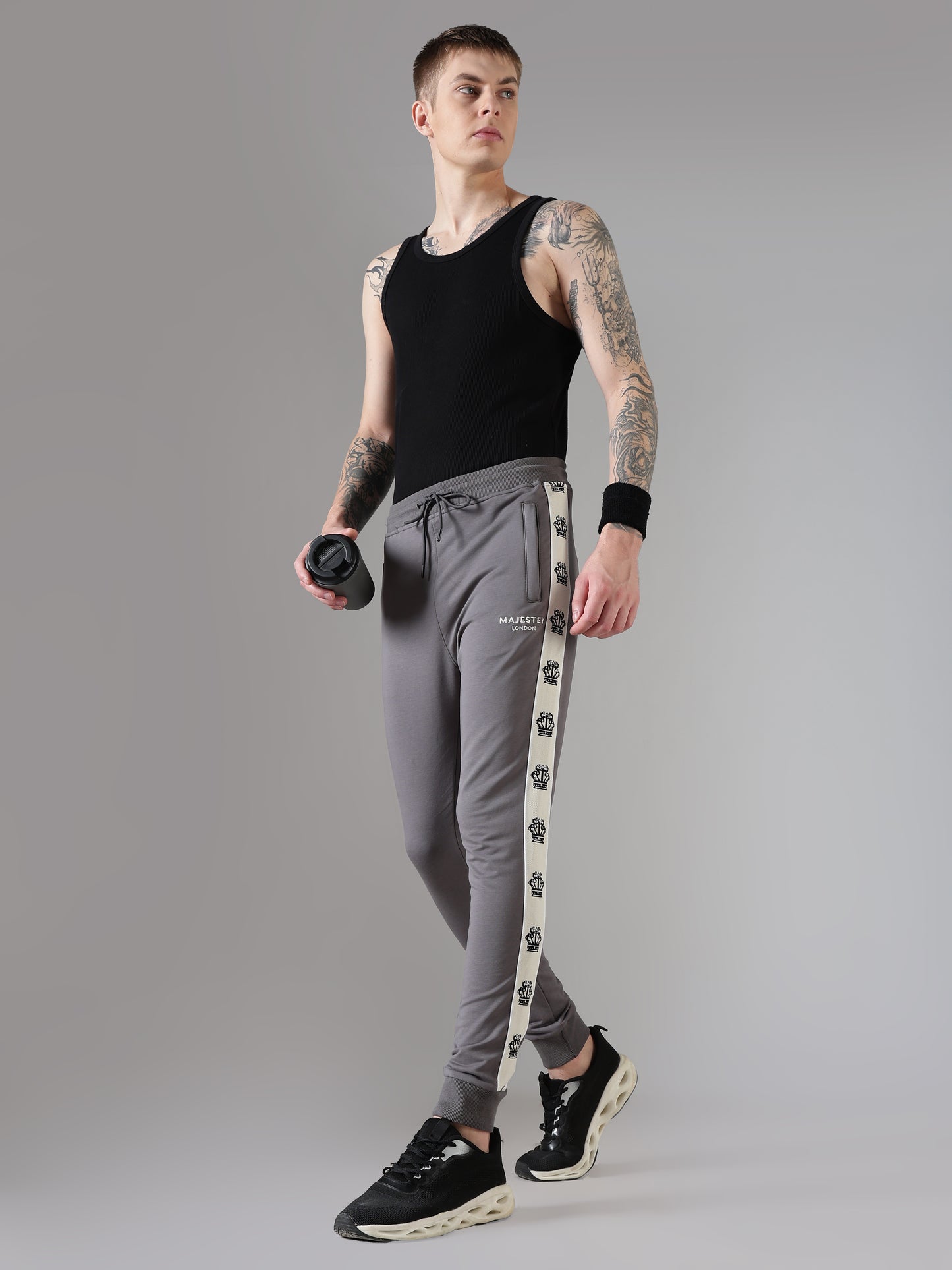 Grey Crown Tape Track Pants