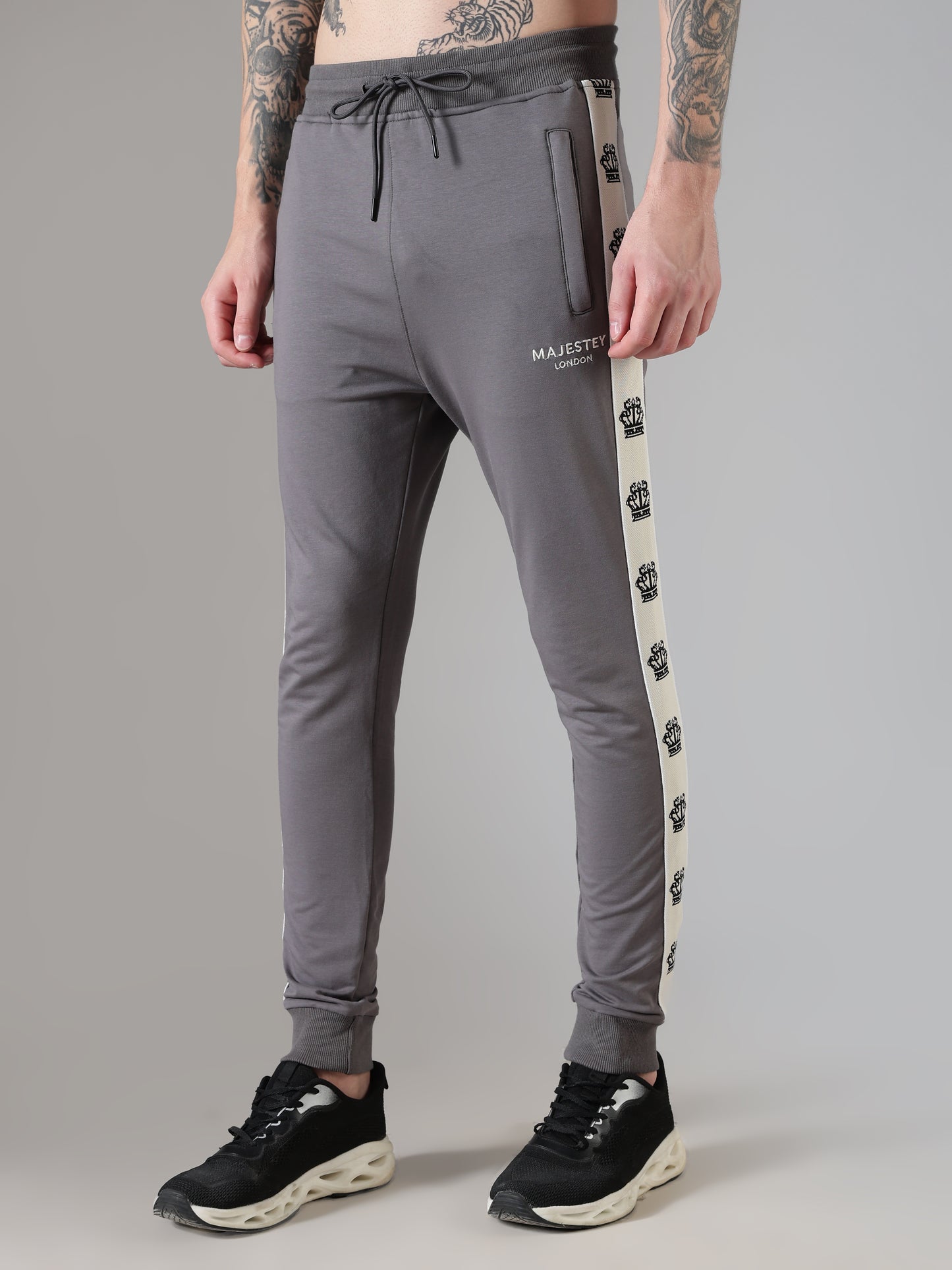 Grey Crown Tape Track Pants