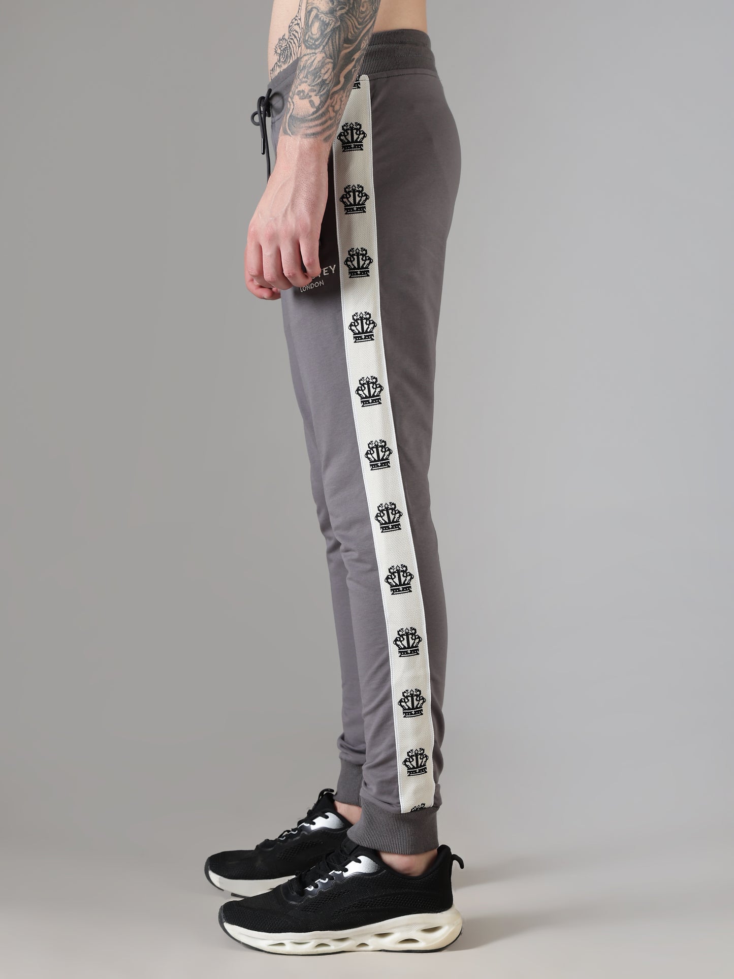 Grey Crown Tape Track Pants