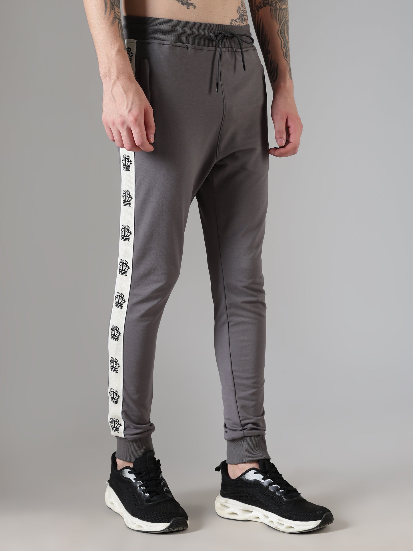 Grey Crown Tape Track Pants