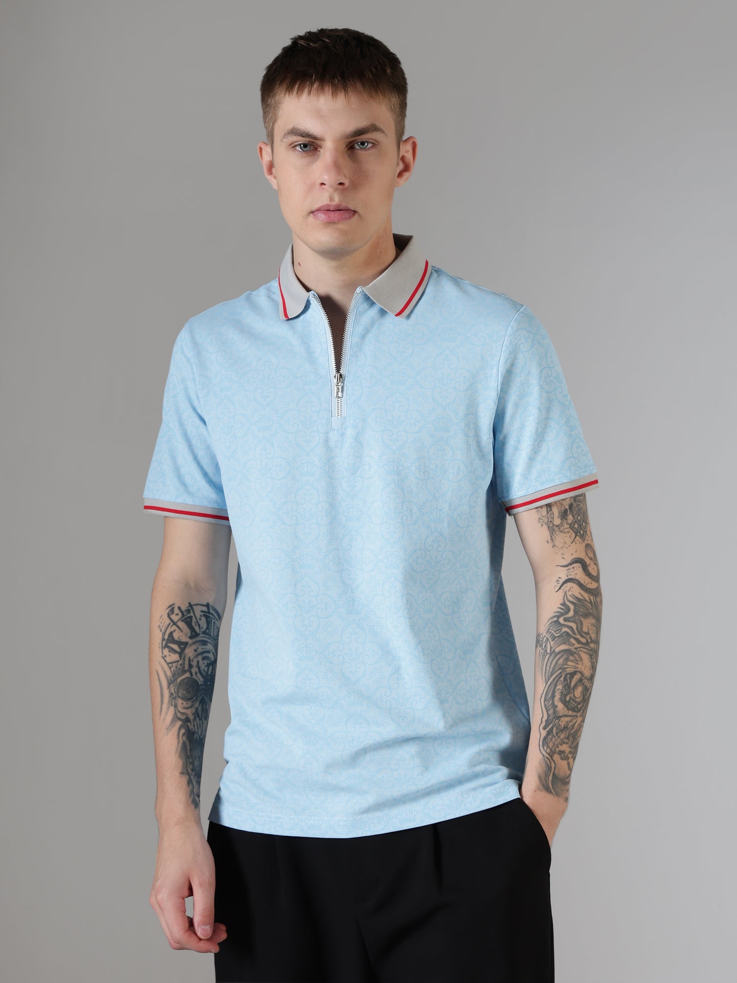 Monogram Sky Zip Polo