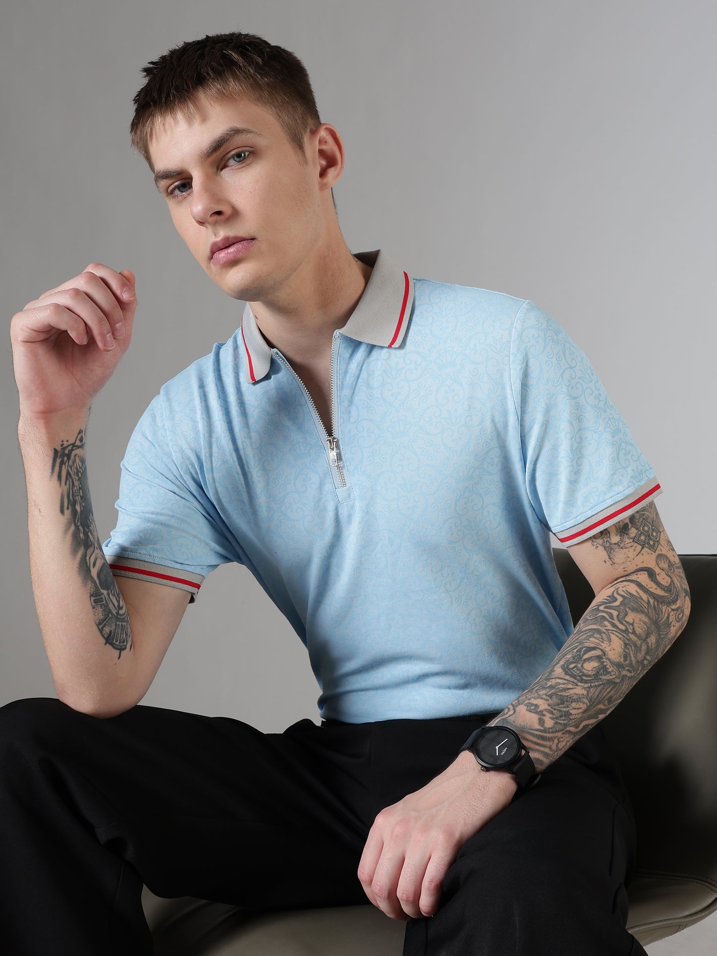 Monogram Sky Zip Polo