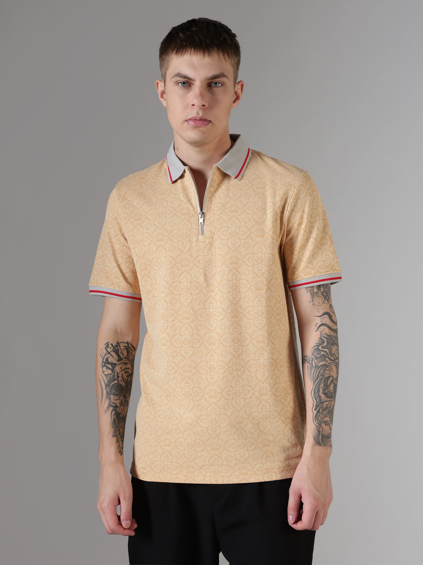 Monogram Sand Zip Polo