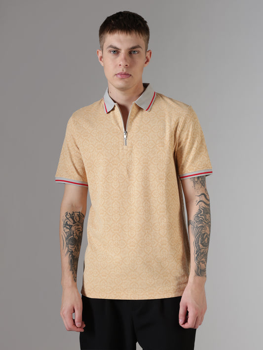 Monogram Sand Zip Polo