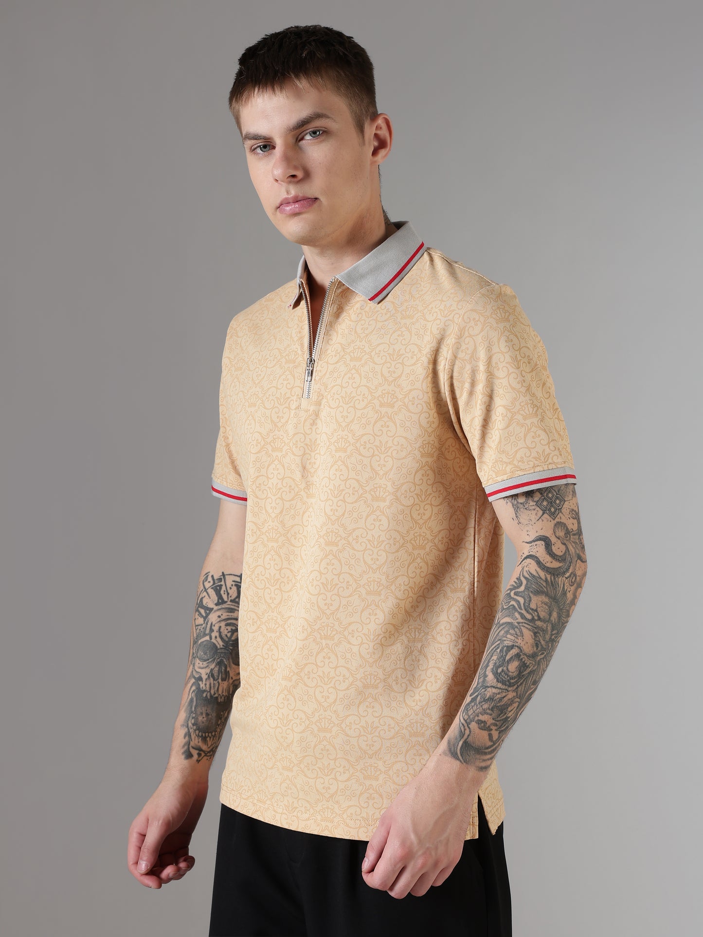 Monogram Sand Zip Polo
