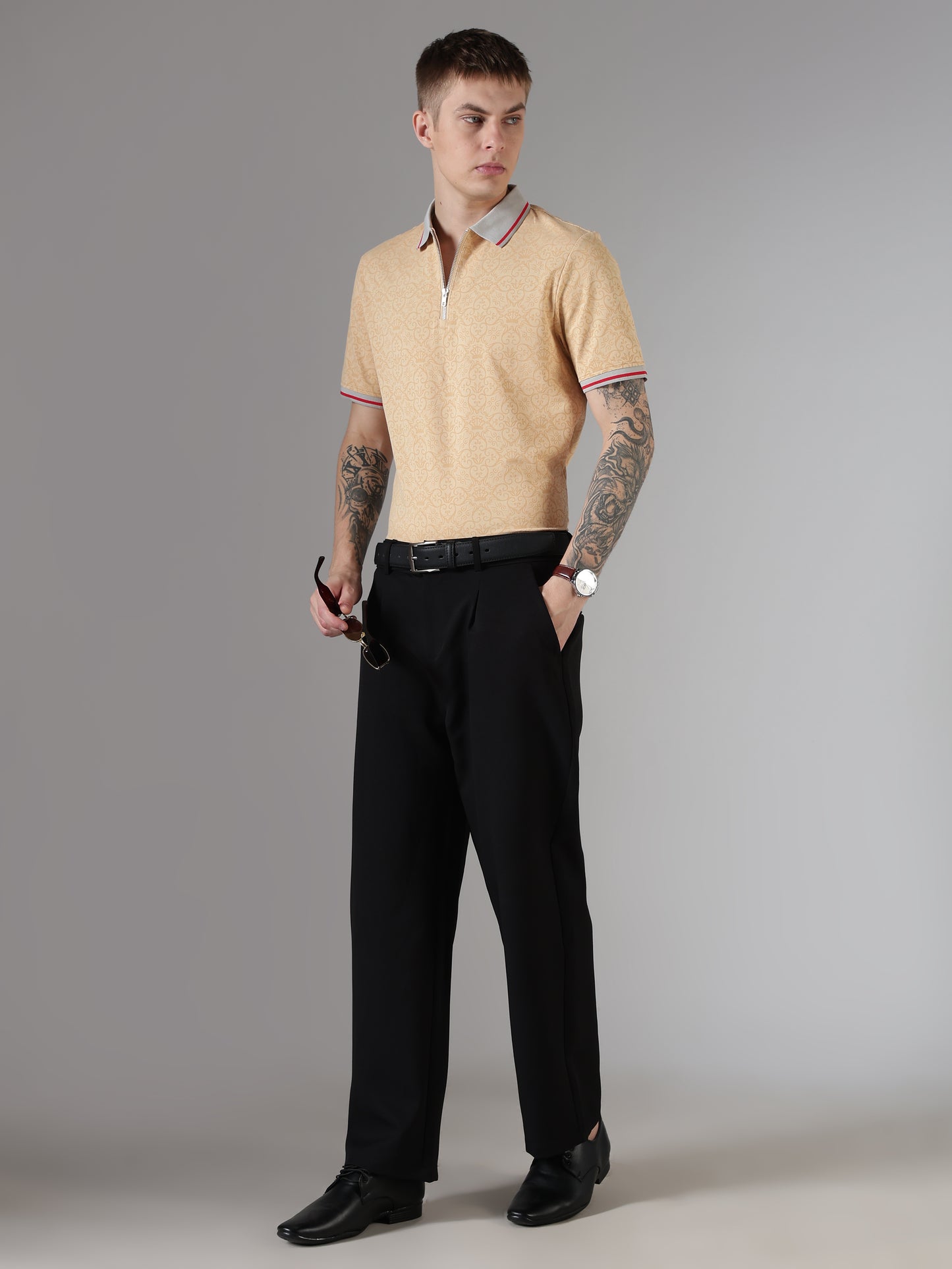 Monogram Sand Zip Polo