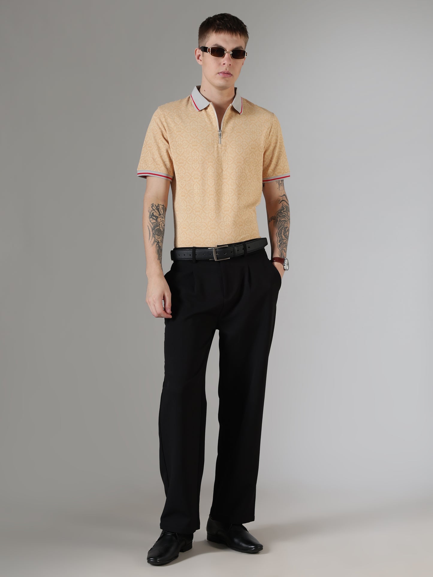 Monogram Sand Zip Polo