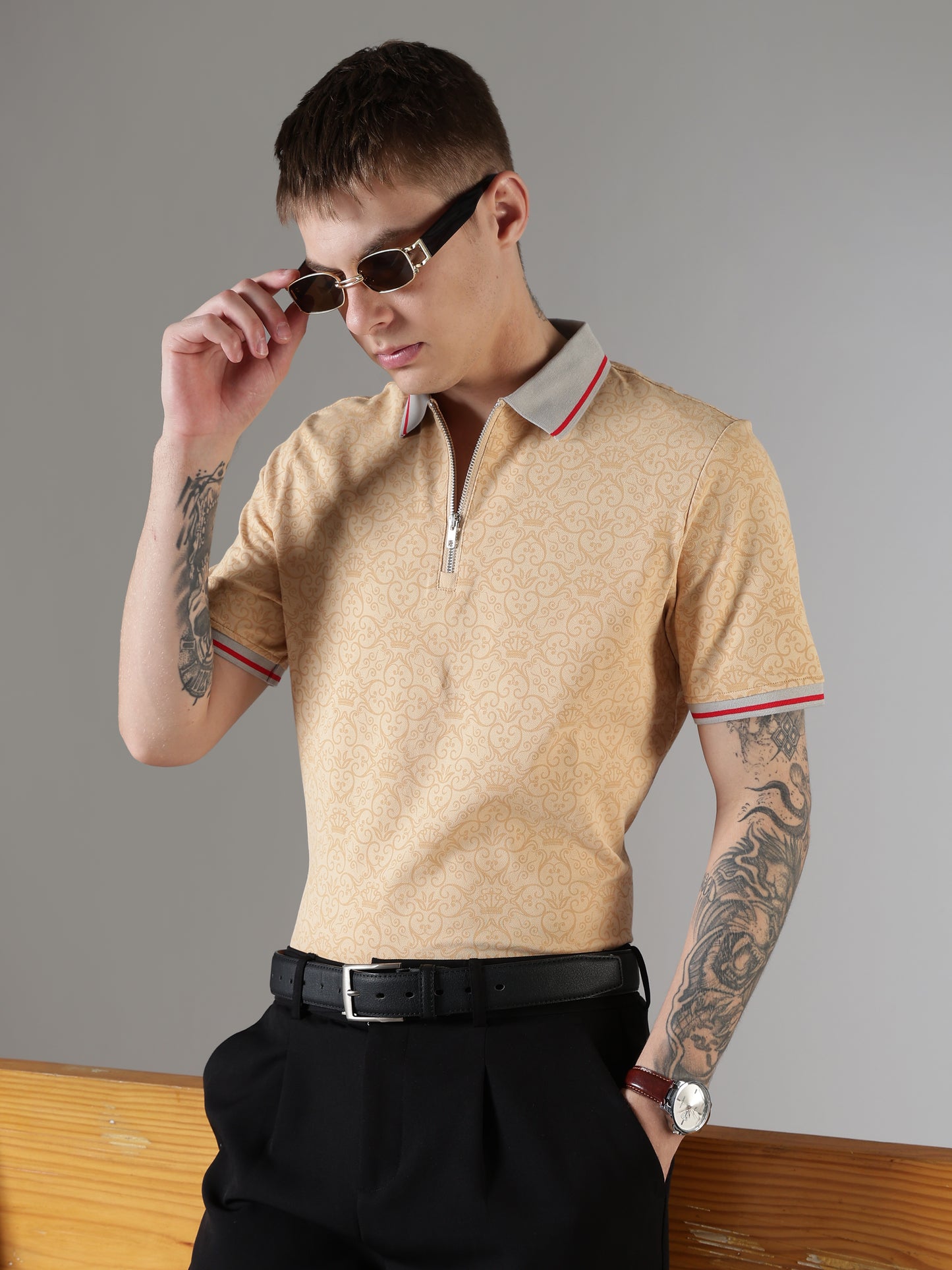 Monogram Sand Zip Polo