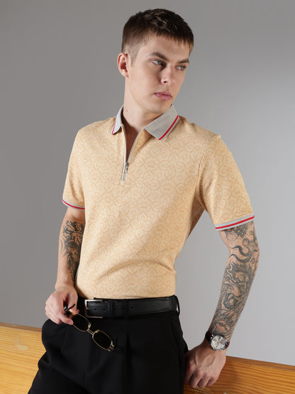 Monogram Sand Zip Polo