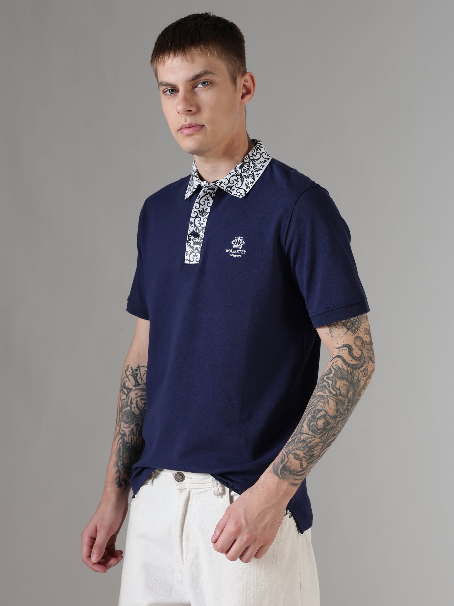 Midnight Ornate Collar Polo