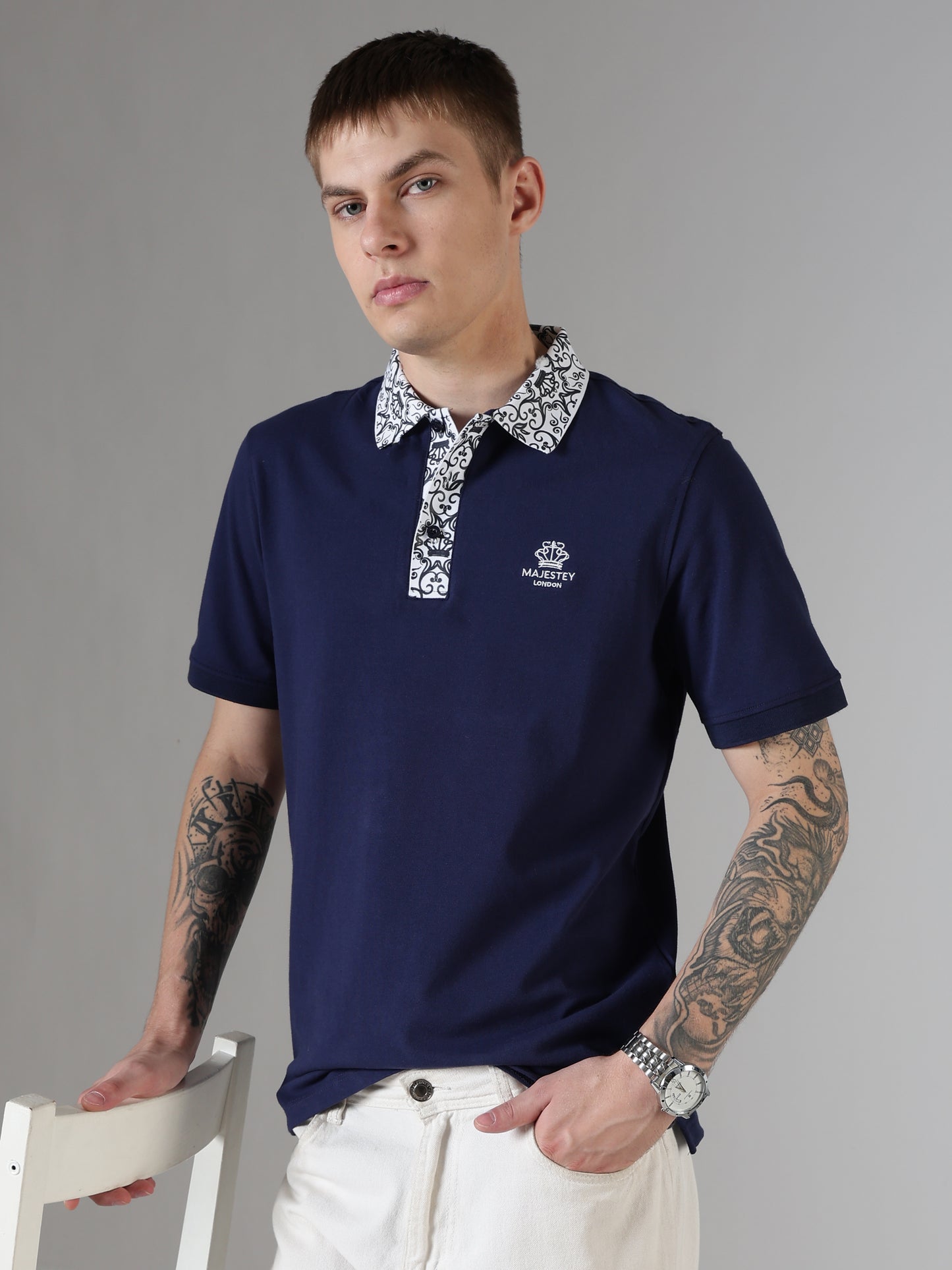Midnight Ornate Collar Polo